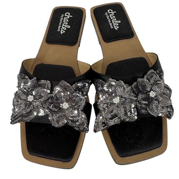Charles David Ordly Slide Sandal Sparkling Sequins Floral Appliqués Size 8.5 - Picture 2 of 9